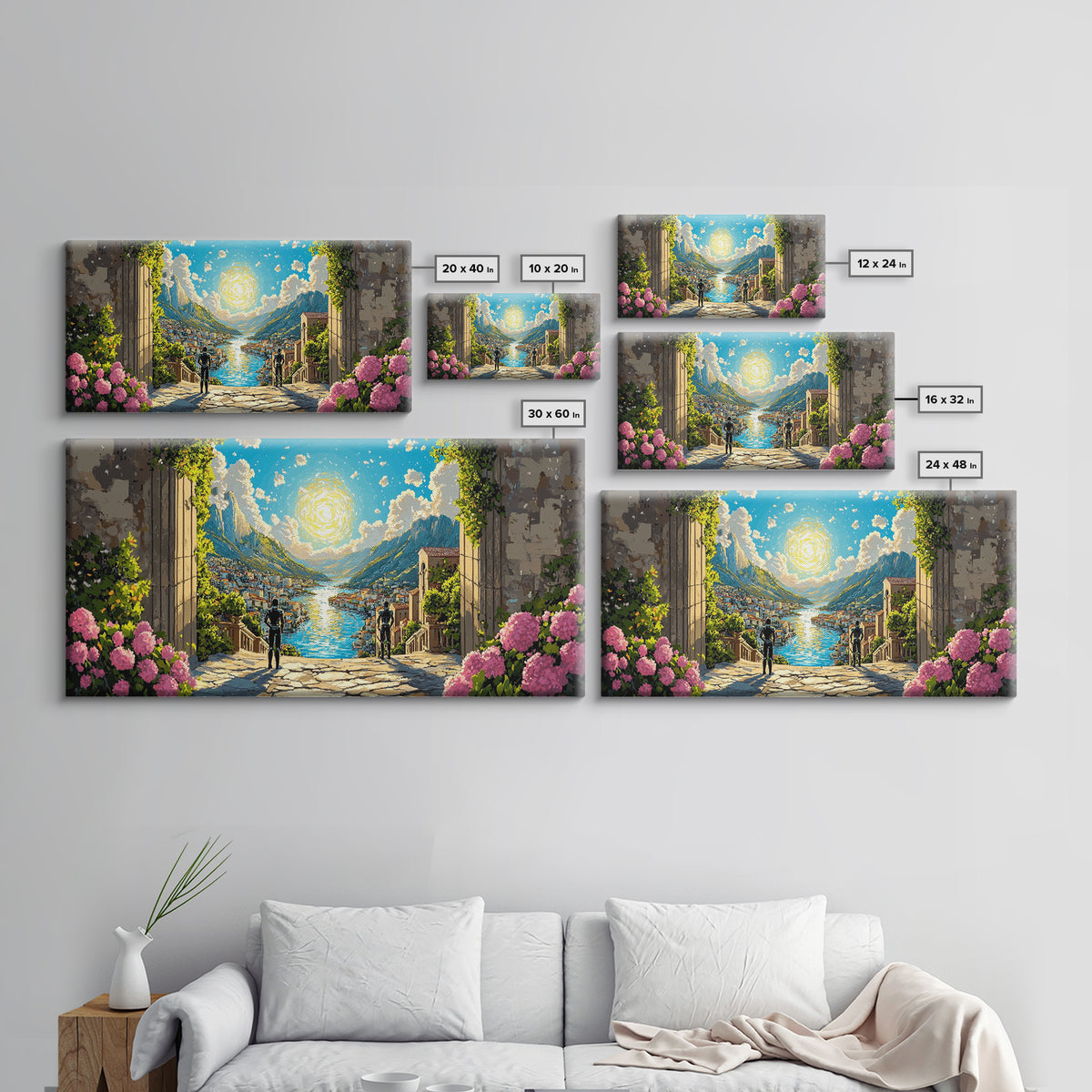 Radiant Alpine Lake Como Village Through Stone Arch Wall Art, Italian Landscape Print For Elegant Home Decor And Travel Lover Gift