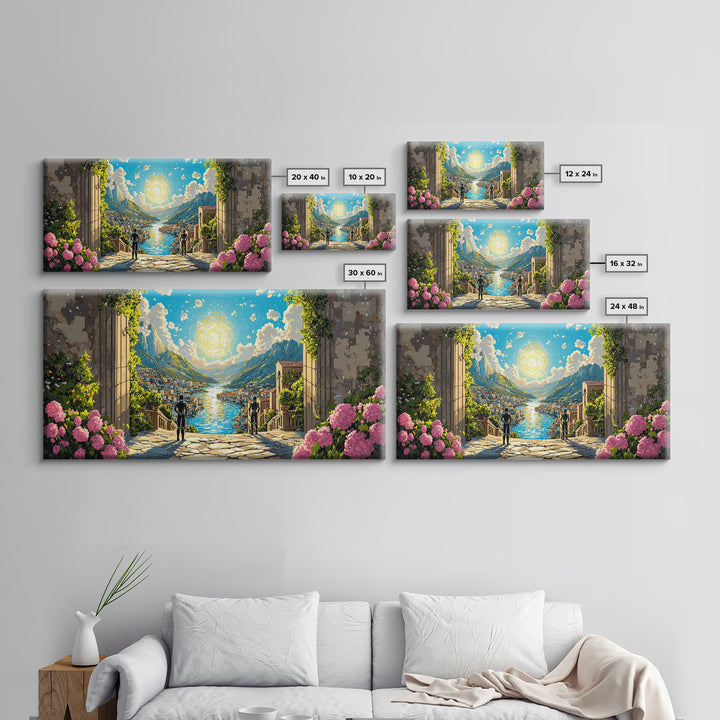 Radiant Alpine Lake Como Village Through Stone Arch Wall Art, Italian Landscape Print For Elegant Home Decor And Travel Lover Gift