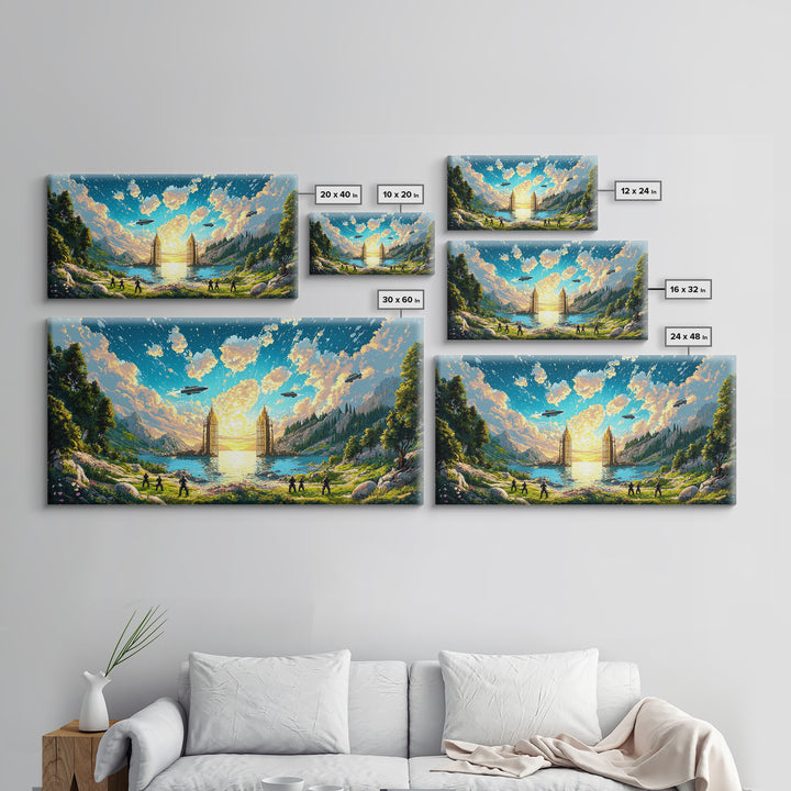 Fantasy Valley Portal Canvas Print, Epic Mountain Lake Wall Art, Adventure Landscape Decor For Kids Room And Gamer Room Poster