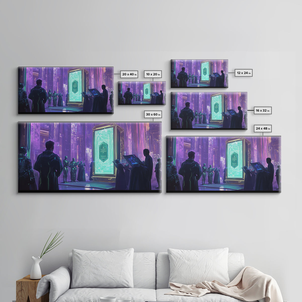 Purple Futuristic Monolith Ceremony Canvas Print, Cyberpunk Wall Art, Sci Fi Decor, Modern Office Art, Statement Artwork Gift