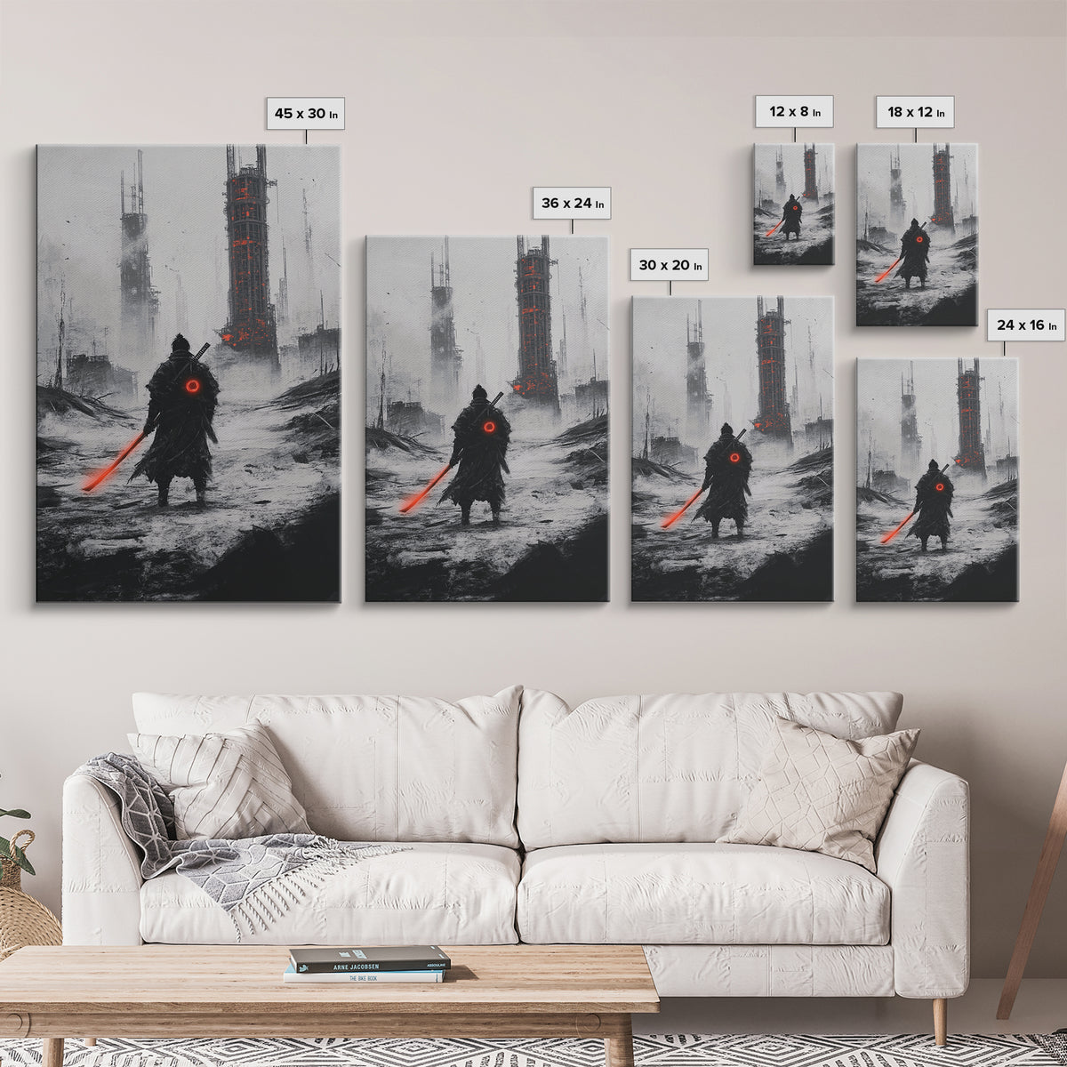 Dark Cyberpunk Warrior In Snowy Dystopian City Wall Art, Sci Fi Fantasy Poster, Futuristic Office Decor, Gamer Room Gift For Him
