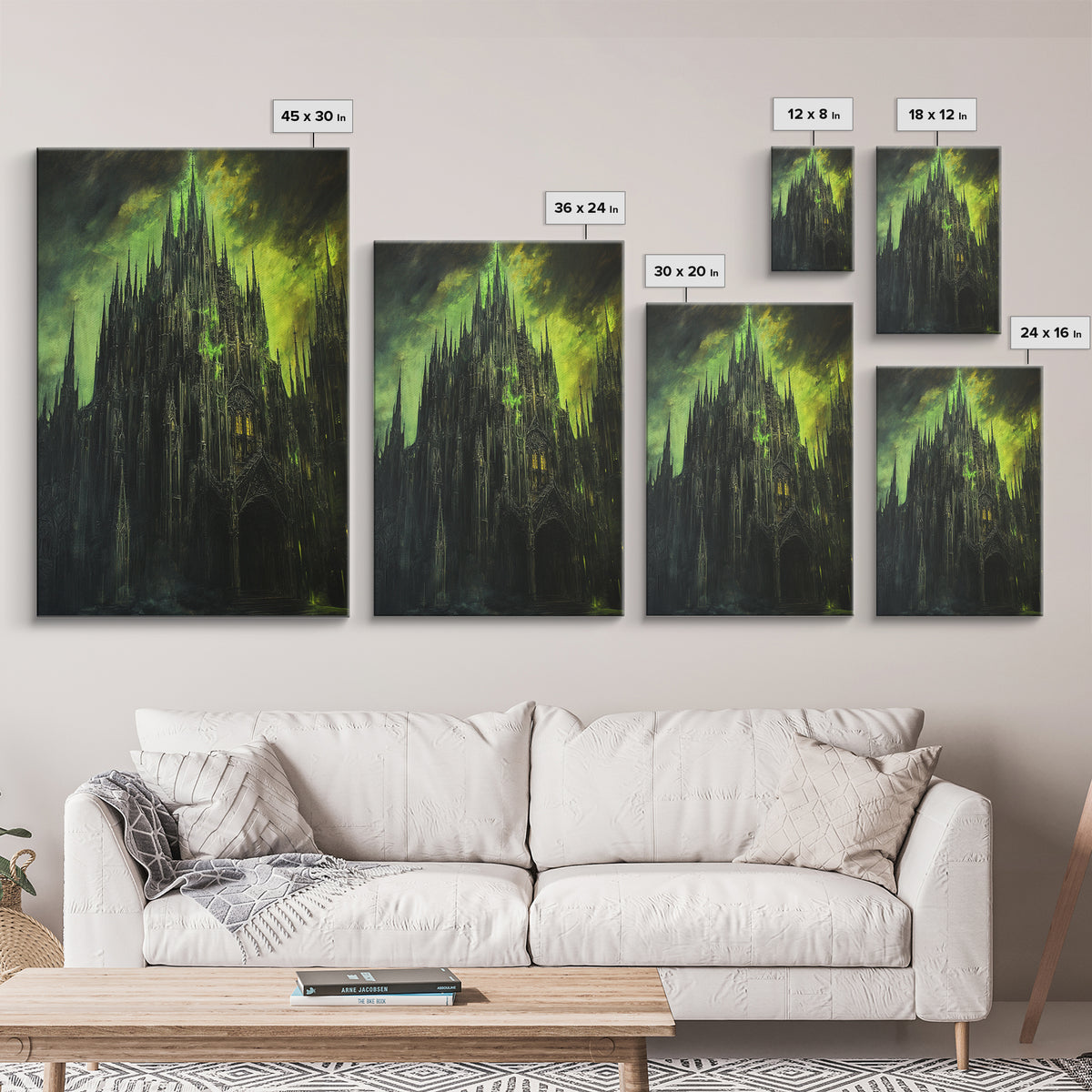 Dark Green Gothic Cathedral Wall Art, Moody Fantasy Castle Canvas Print, Black Spire Architecture, Dark Academia Decor Gift