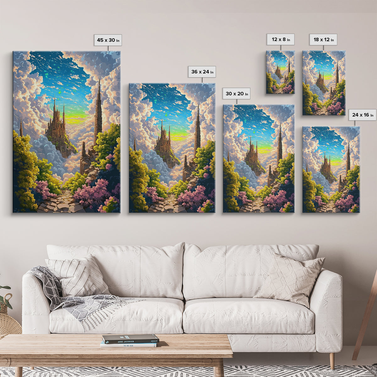 Floating Sky Castle Above The Clouds Canvas Print, Whimsical Dreamy Fantasy Wall Art For Bedroom Decor Housewarming Gift