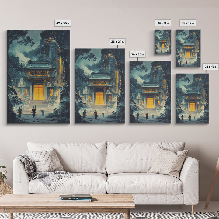 Moody Temple Gate Wall Art, Japanese Dark Academia Decor, Fantasy Landscape Print, Dramatic Office Wall Decor, Framed Art Print
