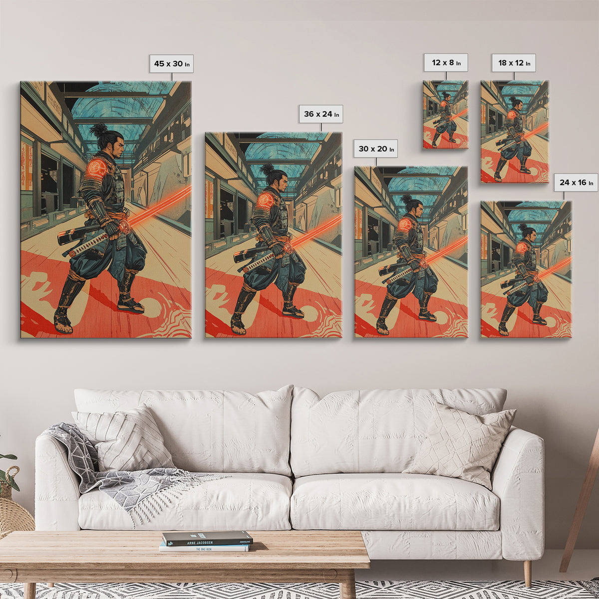 Futuristic Samurai In Subway Station Canvas Print, Japanese Cyberpunk Warrior, Sci Fi Wall Art, Gaming Room Decor Gift Idea