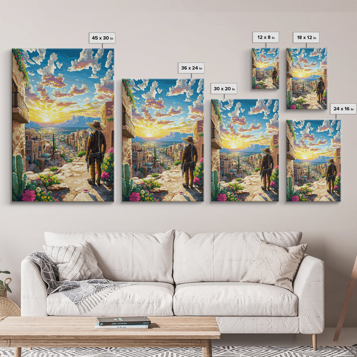Sunset Adobe Desert Town Cowboy Wall Art, Southwestern Landscape Print, Western Home Decor, Colorful Travel Poster, Housewarming Gift