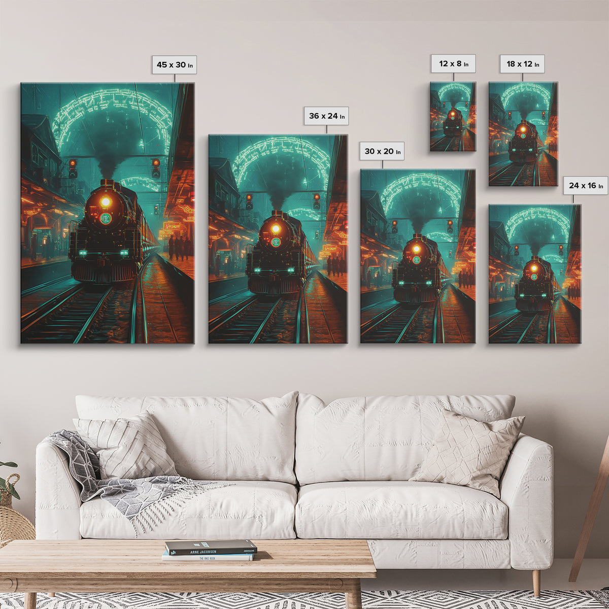 Steampunk Train Station Framed Canvas Print, Futuristic Wall Art, Sci Fi Decor, Industrial Travel Poster For Office Decor