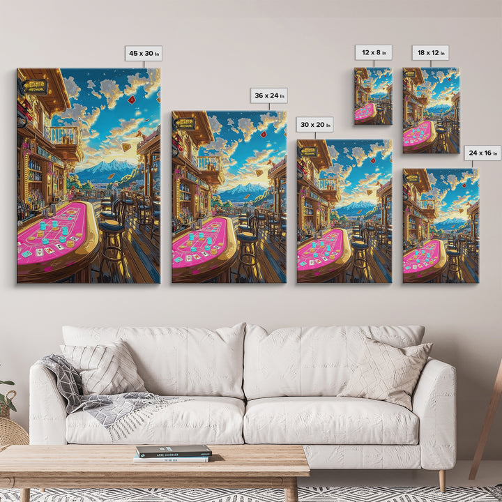 Mountain Casino Bar With Poker Table Canvas Print, Game Room Wall Art, Speakeasy Decor, Home Bar Decor, Man Cave Gift For Him