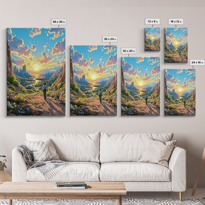Lone Cowboy Walking Through Blooming Canyon Wall Art, Western Desert Landscape Canvas Print, Southwest Home Decor Gift For Him