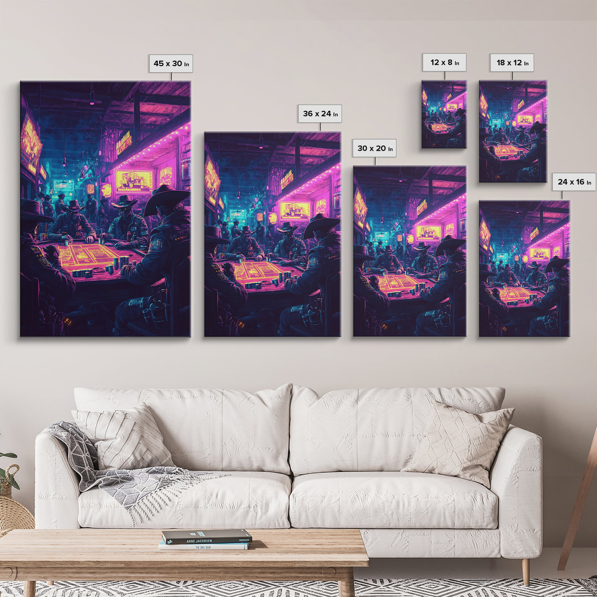 Neon Cyberpunk Cowboy Poker Wall Art, Futuristic Western Decor, Gaming Room Art, Man Cave Decor, Sci Fi Canvas Print, Gift For Him