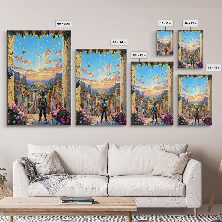 Robot Cowboy Canyon Gateway Canvas Print, Western Sci Fi Wall Art, Desert Landscape, Futuristic Home Office Decor, Gift For Him