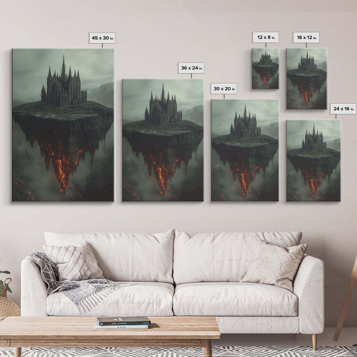 Floating Gothic Cathedral Wall Art, Dark Fantasy Canvas Print, Surreal Castle Decor, Moody Statement Artwork, Office Decor