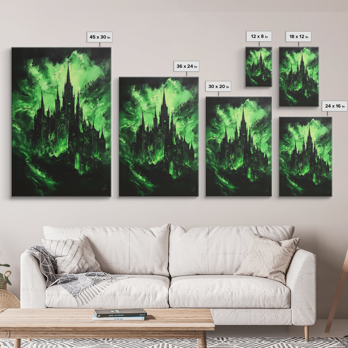 Green Haunted Gothic Cathedral Wall Art, Dark Fantasy Castle Canvas Print, Witchy Decor, Moody Black And Green Poster Print