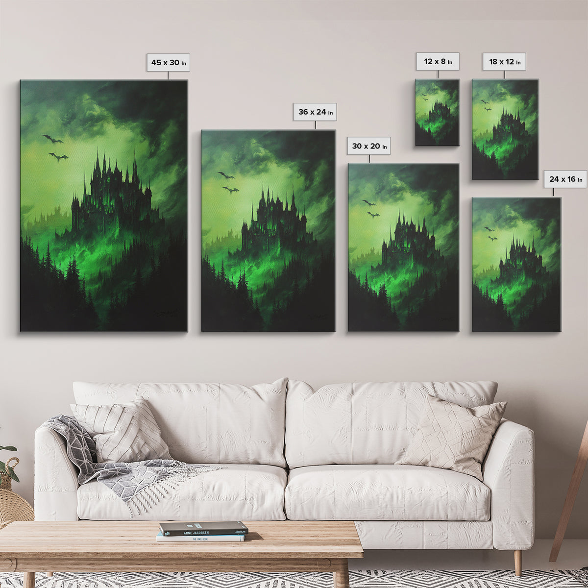 Haunted Green Forest Castle Wall Art, Dark Fantasy Gothic Print, Moody Spooky Decor, Witchy Home Decor, Gothic Wall Decor Gift