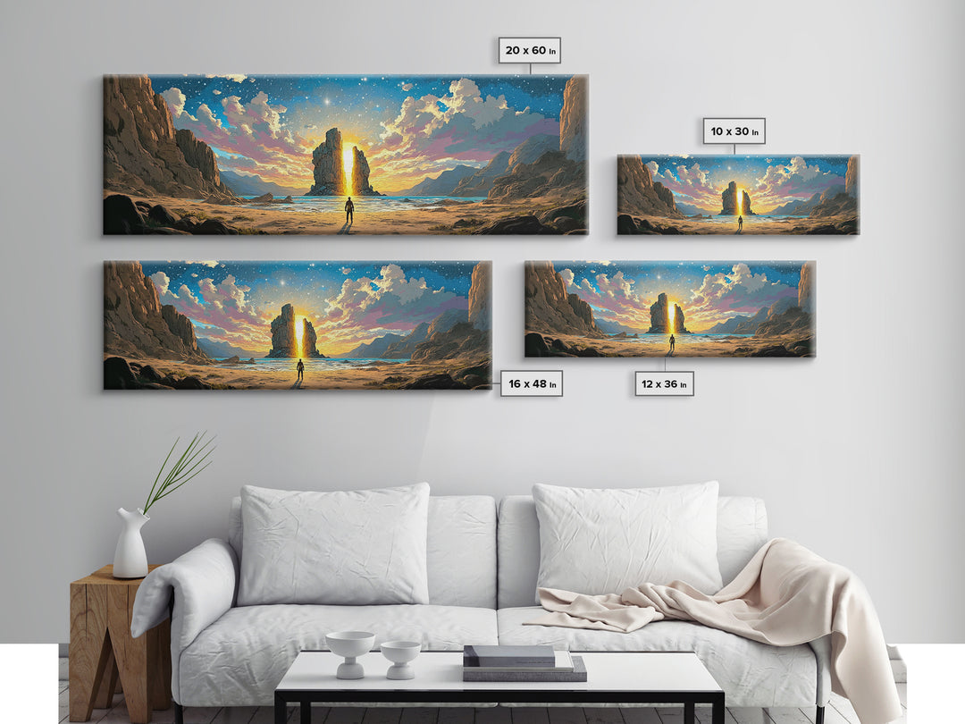 Golden Canyon Monolith At Sunrise Canvas Print, Epic Fantasy Landscape Wall Art, Modern Home Decor For Living Room Housewarming Gift