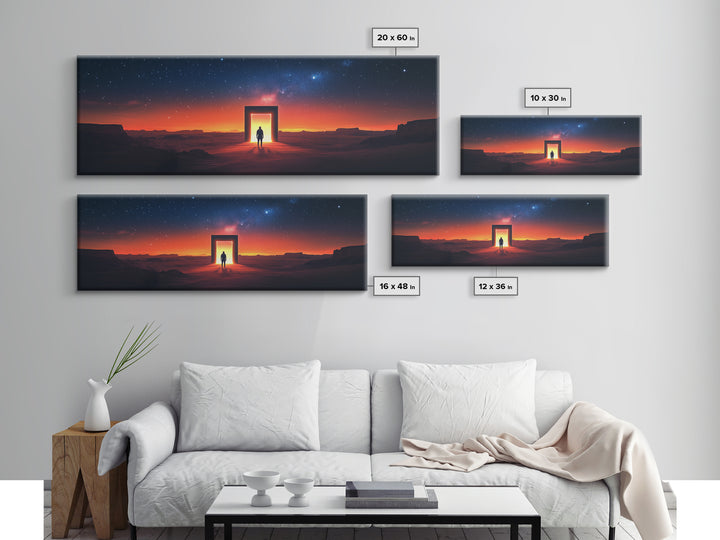Starry Desert Portal Doorway Wall Art, Cosmic Sci Fi Landscape Canvas, Southwestern Modern Decor, Large Horizontal Print