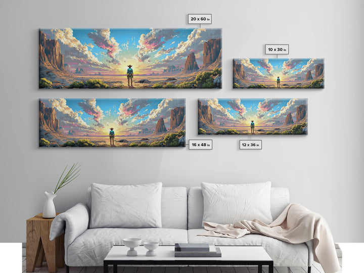 Cowboy Desert Mesa Wall Art, Vast Western Sunrise Landscape, Panoramic Canvas Print, Rustic Home Decor For Living Room Art