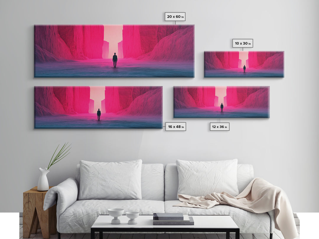 Magenta Canyon Wanderer Canvas Print, Minimalist Desert Landscape, Pink Modern Wall Art, Dramatic Statement Living Room Decor
