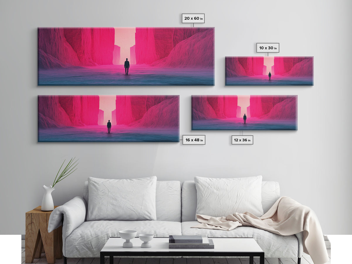 Magenta Canyon Wanderer Canvas Print, Minimalist Desert Landscape, Pink Modern Wall Art, Dramatic Statement Living Room Decor