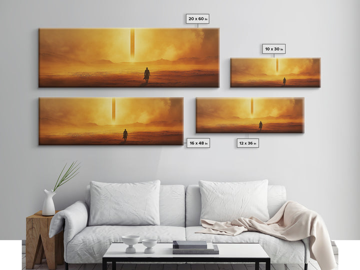 Golden Desert Monolith Wall Art, Cinematic Sci Fi Landscape, Minimalist Canvas Print, Warm Earth Tone Living Room Decor Art