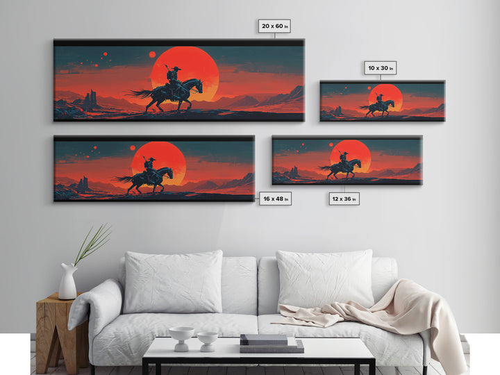 Lone Cowboy At Red Desert Sunset Wall Art, Western Landscape Canvas, Southwestern Decor, Large Horizontal Art Print, Ranch Home Decor