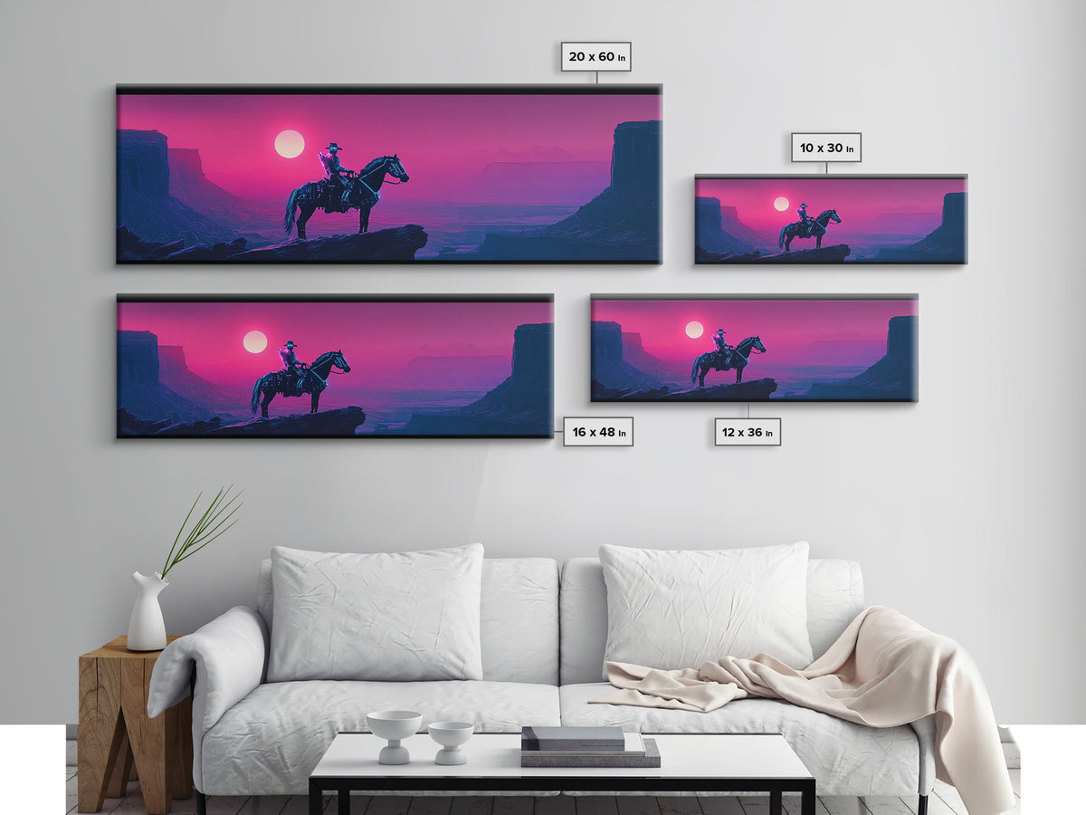Cowboy On Pink Canyon Cliff Canvas Print, Western Wall Decor, Southwestern Landscape Art, Large Panoramic Wall Art, Home Decor