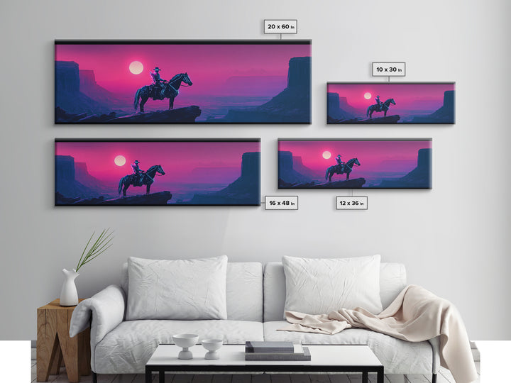 Cowboy On Pink Canyon Cliff Canvas Print, Western Wall Decor, Southwestern Landscape Art, Large Panoramic Wall Art, Home Decor
