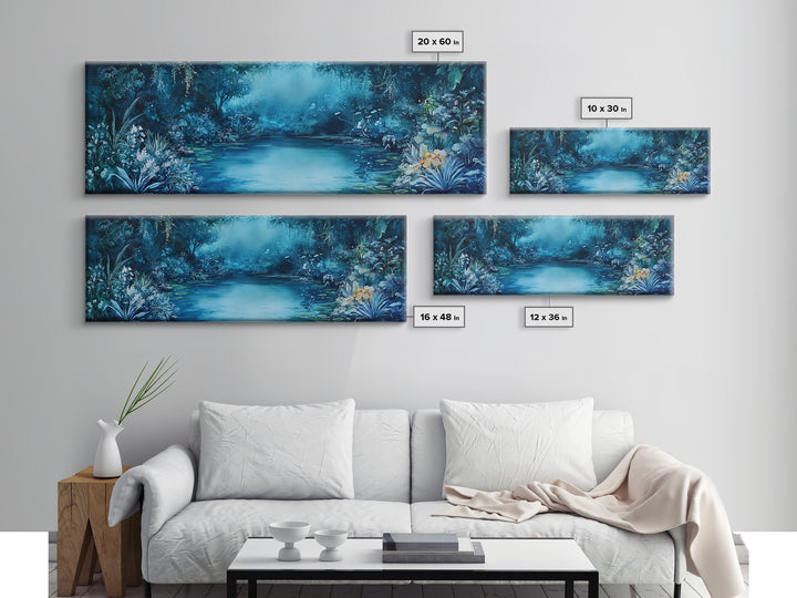 Misty Blue Jungle River With Wildlife And Orchids Canvas Print, Serene Nature Wall Art For Spa Decor And Bathroom Wall Decor