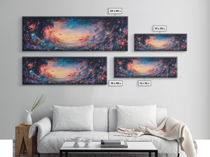 Twilight Enchanted Forest Meadow Canvas Print, Fantasy Landscape Wall Art, Moody Whimsical Decor For Bedroom And Office Gift