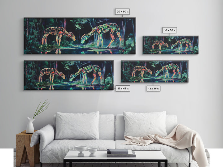 Neon Robotic Deer In Dark Forest Wall Art, Futuristic Canvas Print, Cyberpunk Decor, Sci Fi Art, Gaming Room Wall Decor, Gift For Him