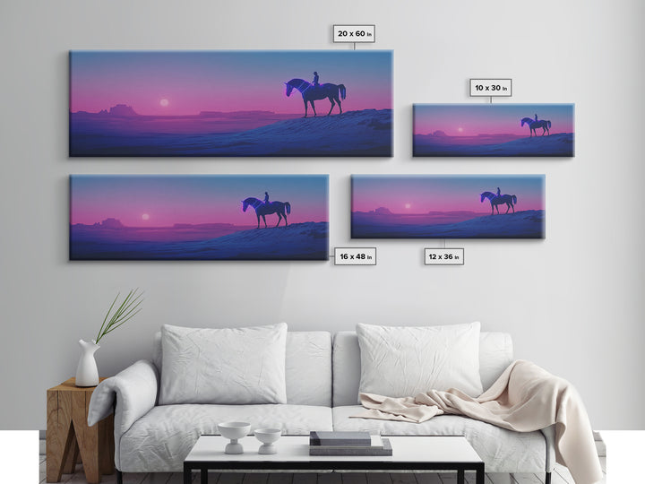 Purple Desert Cowboy Horse Sunset Canvas Print, Western Wall Art, Southwestern Decor, Masculine Office Decor, Gift For Him