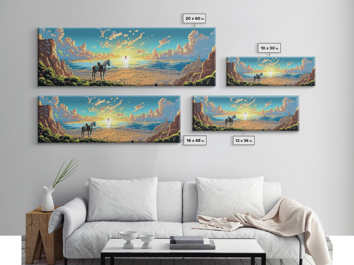 Lone Horse On Sunset Beach Wall Art, Coastal Landscape Canvas Print, Western Seascape Decor, Above Bed Wall Decor Gift Idea