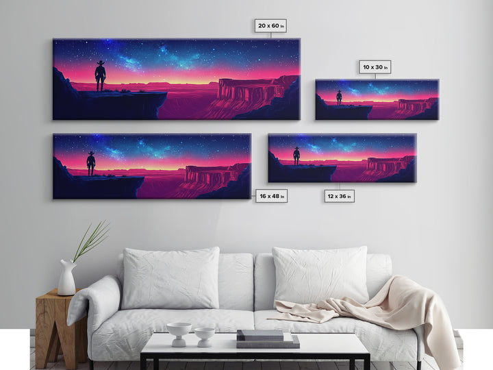 Antlered Traveler On Neon Desert Canyon Wall Art, Starry Night Western Fantasy Canvas Print For Game Room Decor, Housewarming Gift
