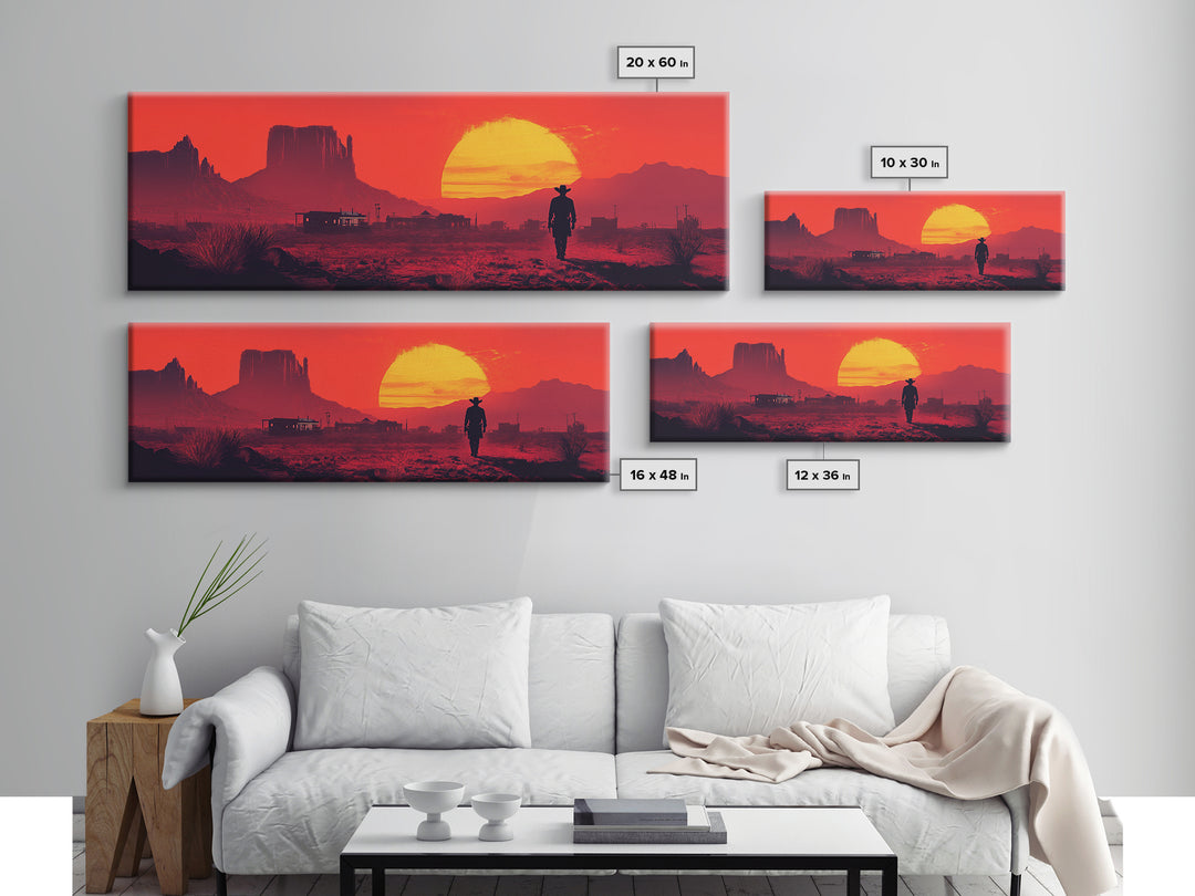 Red Western Cowboy Sunset Canvas Print, Desert Mesa Landscape Wall Art, Rustic Southwest Decor, Large Man Cave Gift Print
