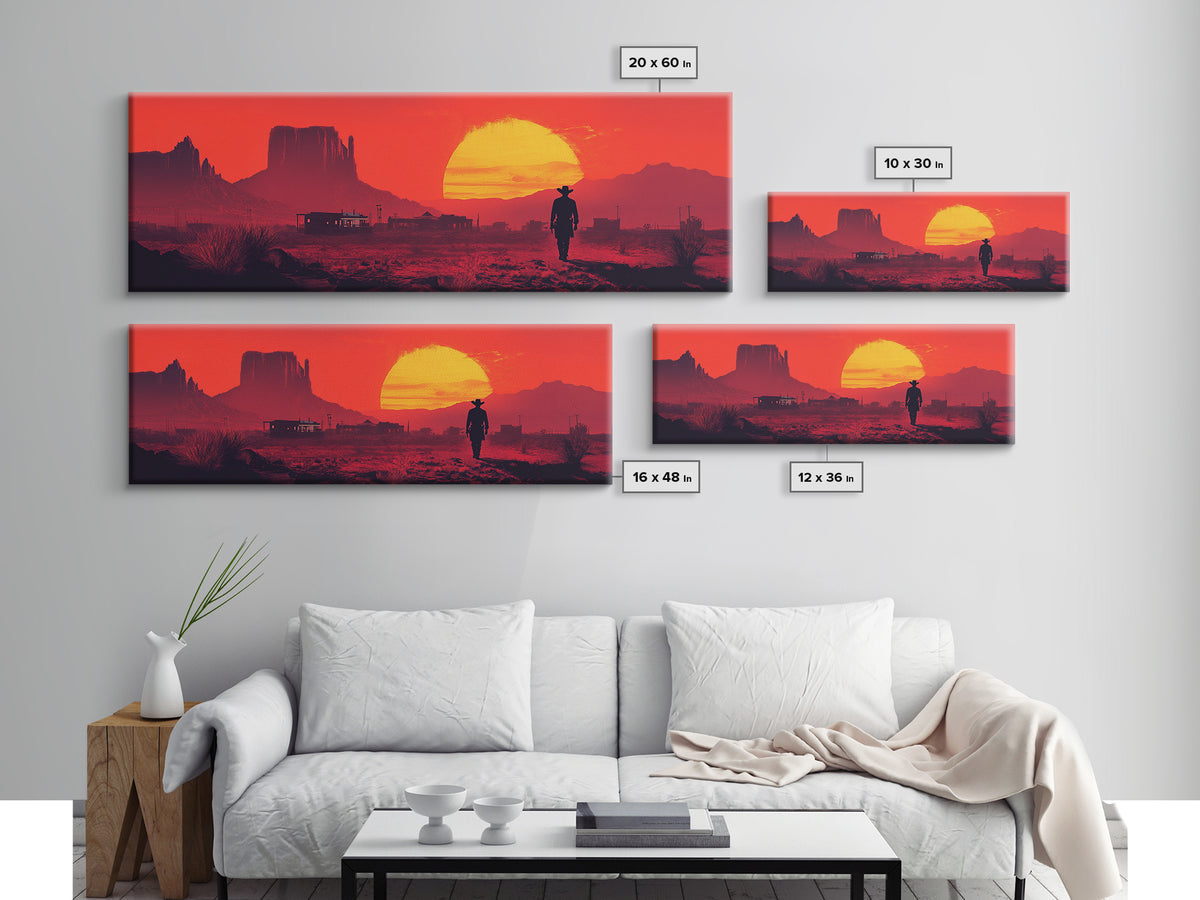 Red Western Cowboy Sunset Canvas Print, Desert Mesa Landscape Wall Art, Rustic Southwest Decor, Large Man Cave Gift Print