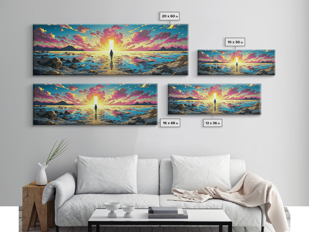 Vibrant Ocean Sunrise Explorer Canvas Print, Panoramic Sci Fi Seascape Wall Art For Coastal Bedroom Decor And Living Room