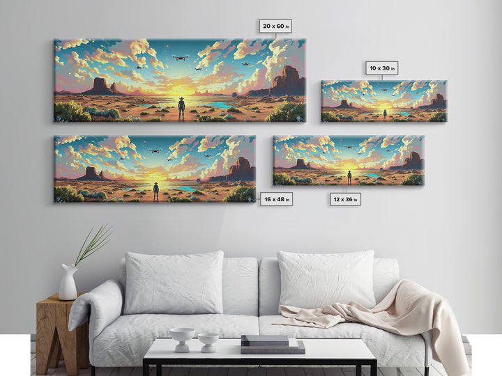 Desert Mesa Cowboy Wall Art, Panoramic Canvas Print, Western Landscape, Southwestern Decor, Large Living Room Wall Decor