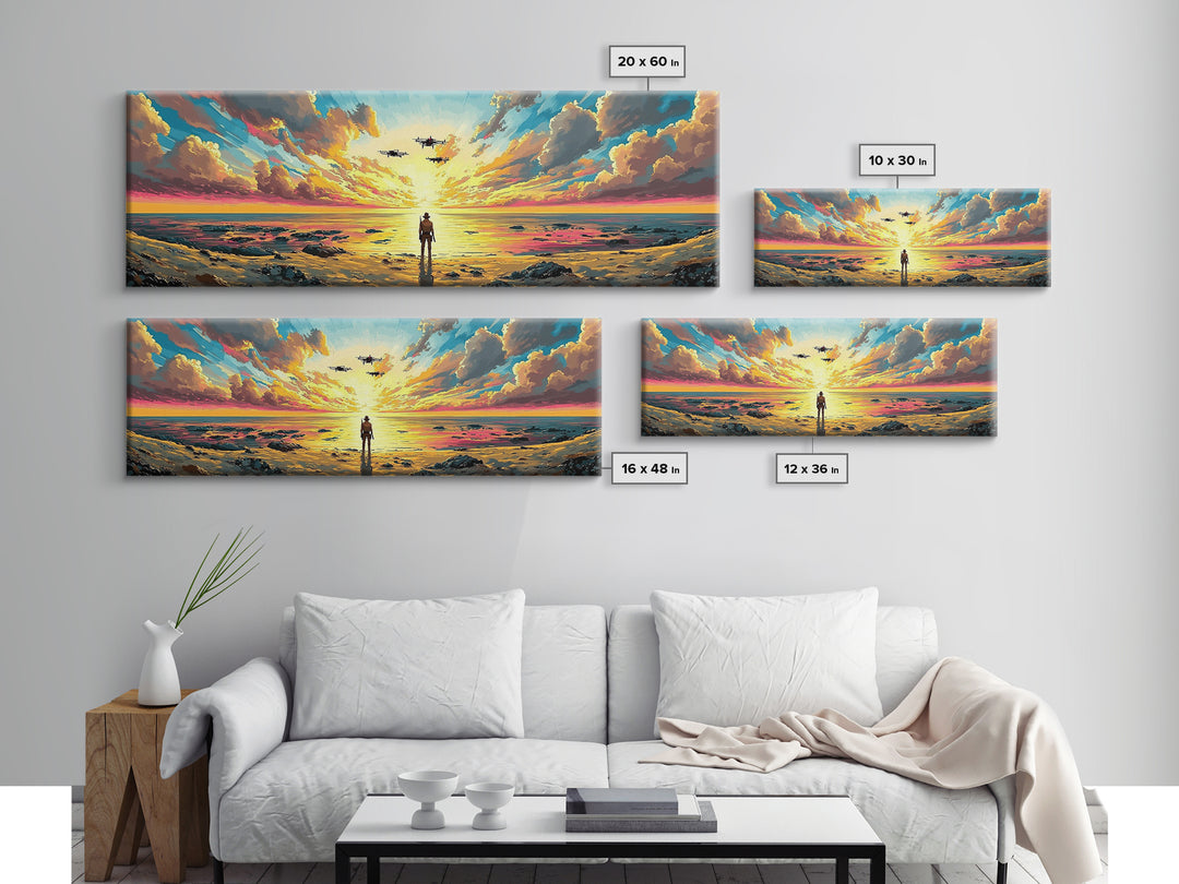 Radiant Ocean Sunset Explorer Wall Art, Panoramic Canvas Print, Coastal Seascape Art, Beach House Decor, Large Wall Decor