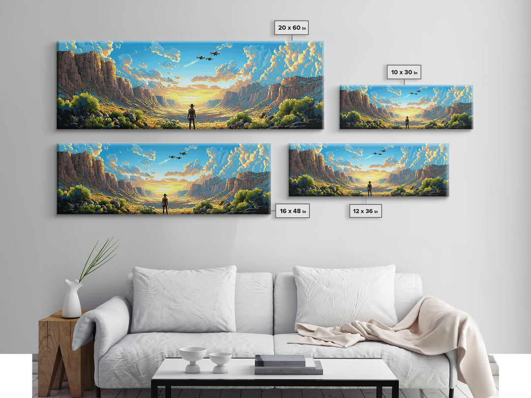 Sunlit Canyon Cowboy Wall Art, Panoramic Canvas Print, Southwestern Landscape, Western Decor, Large Living Room Wall Decor