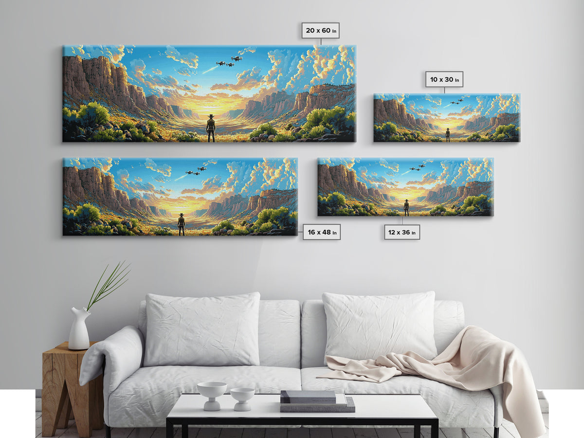 Sunlit Canyon Cowboy Wall Art, Panoramic Canvas Print, Southwestern Landscape, Western Decor, Large Living Room Wall Decor