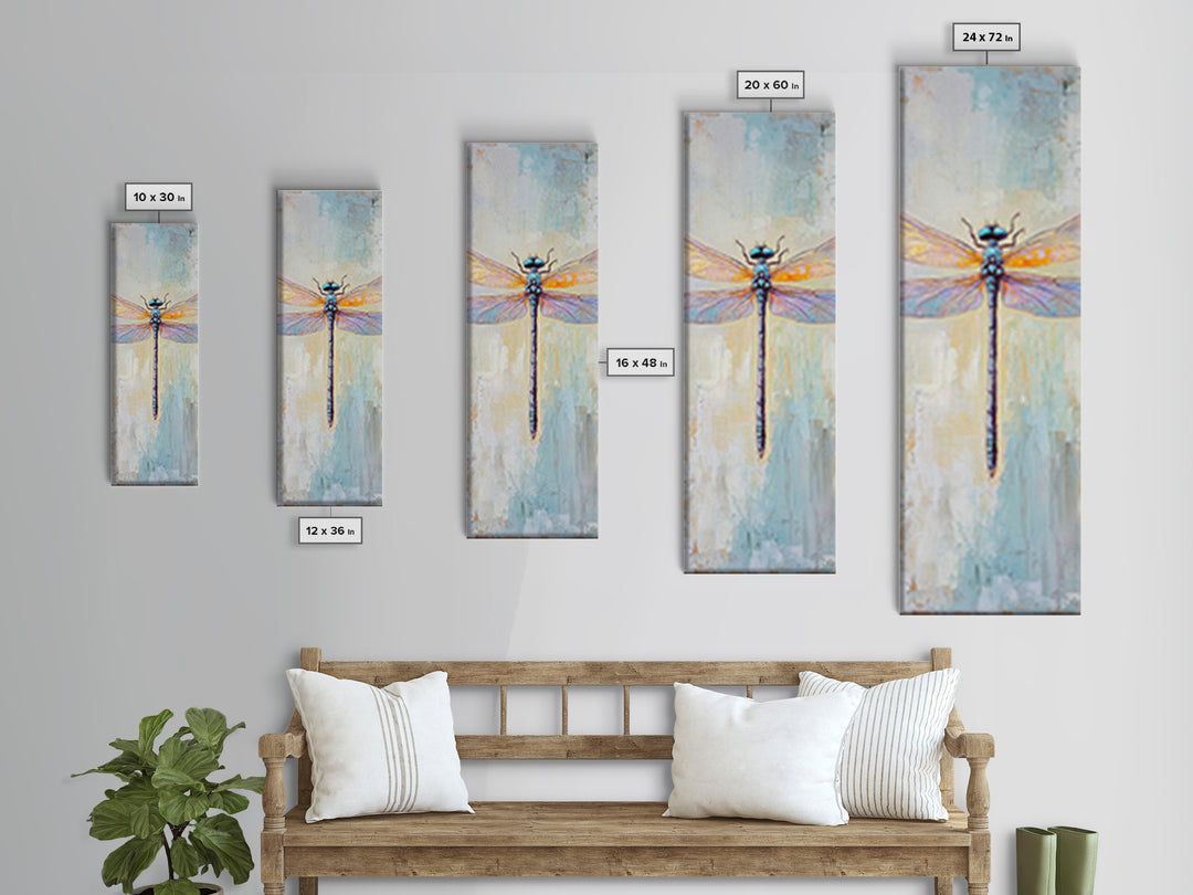 Iridescent Dragonfly Framed Canvas Print, Nature Wall Art, Insect Illustration, Coastal Blue Decor, Gift For Nature Lover