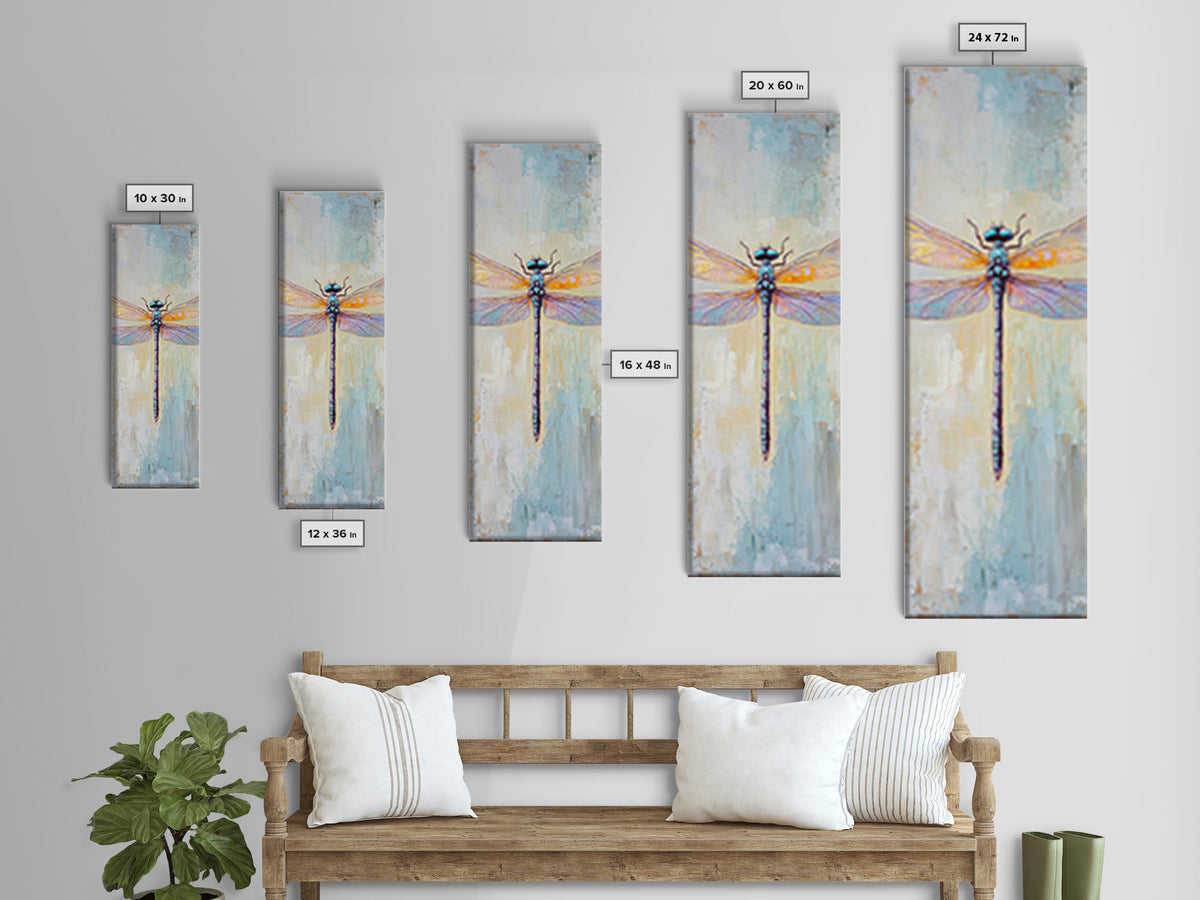 Iridescent Dragonfly Framed Canvas Print, Nature Wall Art, Insect Illustration, Coastal Blue Decor, Gift For Nature Lover