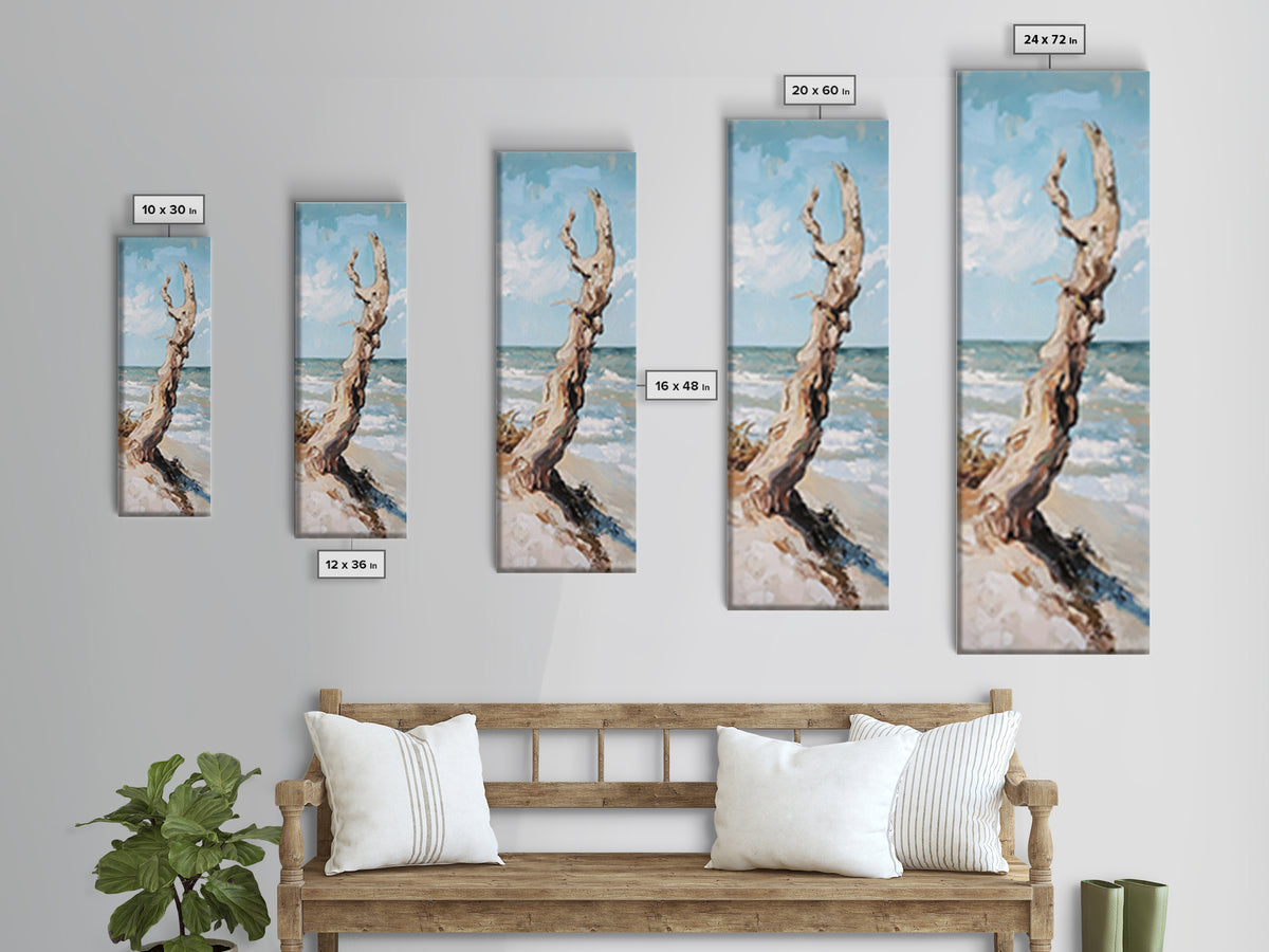 Sun Bleached Driftwood On Beach Canvas Print, Coastal Wall Art, Ocean Landscape Decor, Nautical Home Decor, Beach House Gift