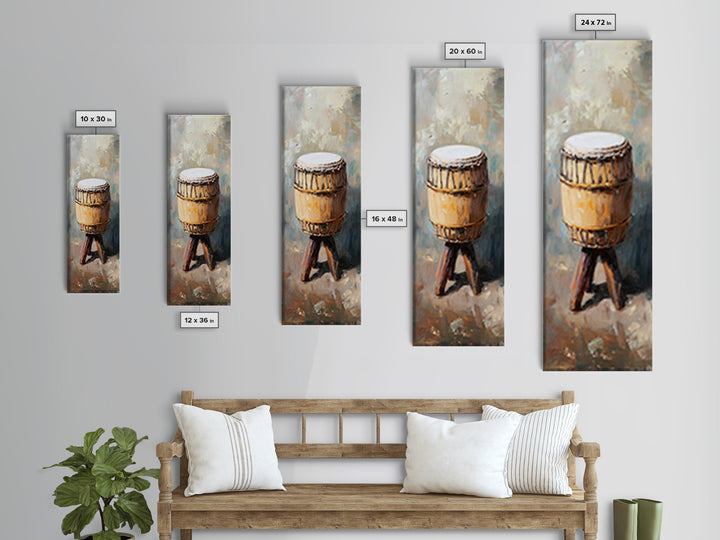 Rustic Tribal Drum Oil Painting Wall Art, Music Room Decor, African Inspired Art, Boho Home Decor, Gift For Music Lover, Unique Gift