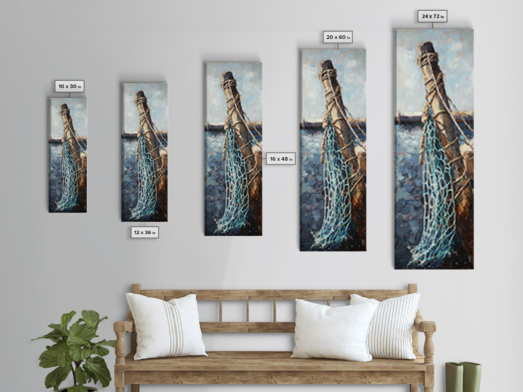 Weathered Dock Piling And Fishing Net Wall Art, Nautical Coastal Decor, Ocean Painting, Beach House Decor, Gift For Him, Lake House Art