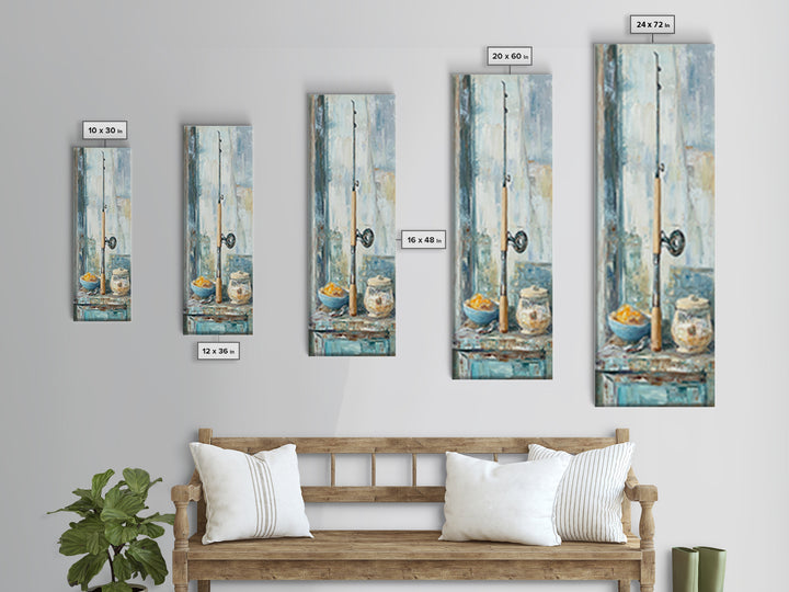 Fishing Rod Still Life Canvas Print, Rustic Lake House Wall Art, Cabin Decor, Angler Gift, Coastal Fishing Poster For Him
