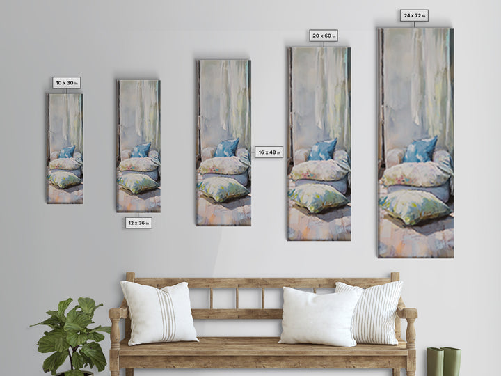 Cozy Window Pillows Framed Canvas Print, Soft Neutral Wall Art, Bedroom Decor, Above Bed Art, Guest Room Decor Gift For Her