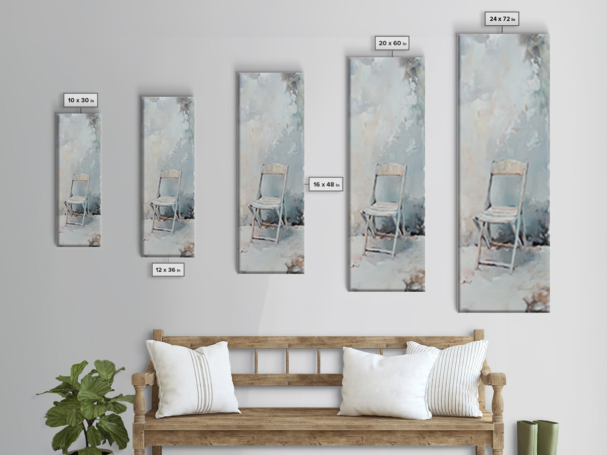 Minimal White Folding Chair Framed Canvas Print, Neutral Wall Art, Minimalist Living Room Decor, Office Decor, Japandi Art