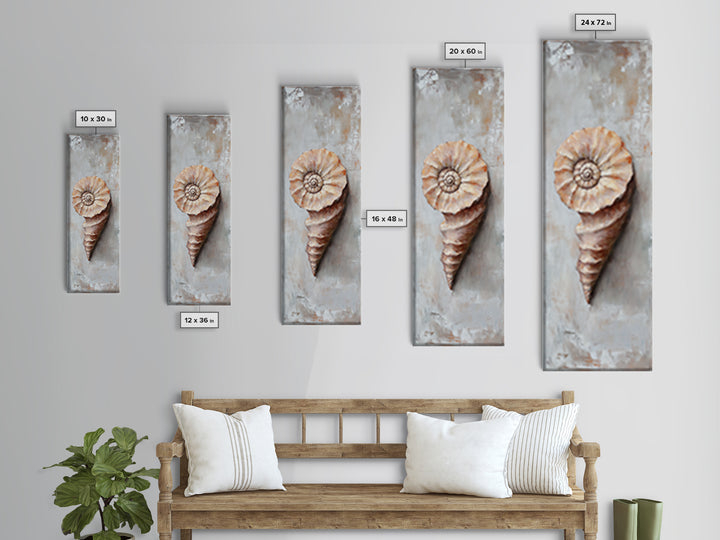 Textured Spiral Seashell Framed Canvas Print, Coastal Wall Art, Beach House Decor, Nautical Bathroom Art, Ocean Gift For Her