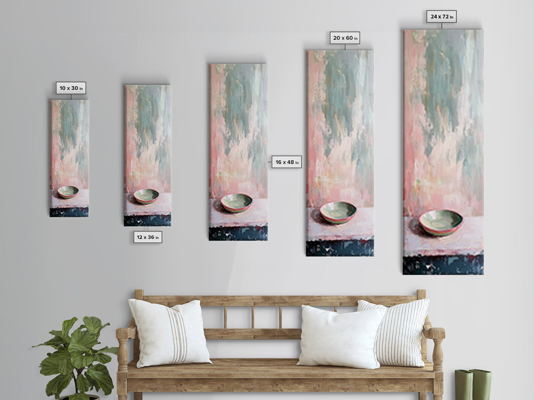 Pastel Bowl Still Life With Textured Pink Blue Wall Art, Minimalist Canvas Print, Modern Kitchen Decor, Neutral Home Decor